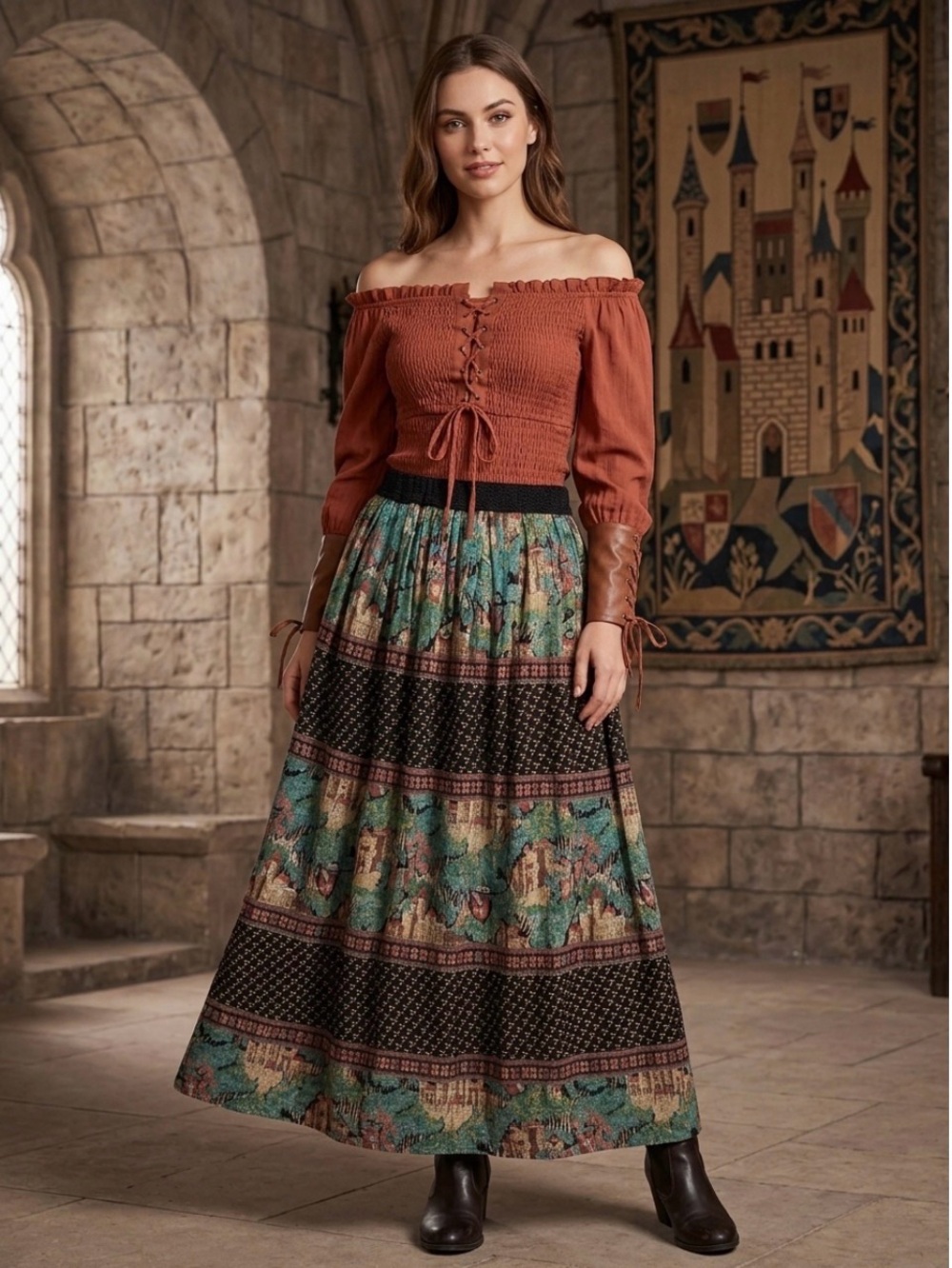 VTG 80s Karen Kane Tapestry Maxi Skirt 10 Medieval Baroque Renaissance